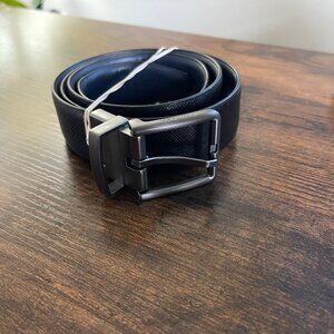 Calvin Klein Men’s Leather Belt Black Navy Size 36–38 Gunmetal Buckle